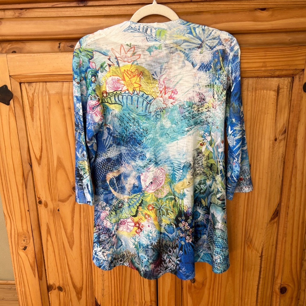 Inoah Top 3/4 Sleeves V Neck‎ Coral Sea Women's Size XS - Picture 3 of 7